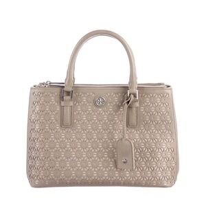 Tory Burch Robinson Laser Cut Satchel Bag Taupe